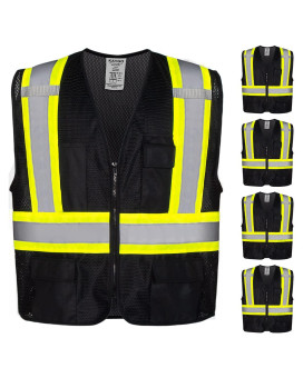 Kaygo High Visibility Black Safety Vests Kg0100 Safety Vests Reflective With Pockets And Zipperblack Xl