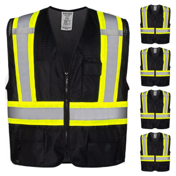 Kaygo High Visibility Black Safety Vests Kg0100 Safety Vests Reflective With Pockets And Zipperblack Xl