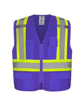 Kaygo High Visibility Safety Vests Kg0100 Safety Vests Reflective With Pockets And Zipper Ansi Type R Class2 Not Fr Purple Med