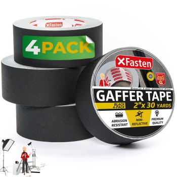 Xfasten Black Gaffers Tape 2 Inch X 30 Yards 4Pack 360Ft Residuefree Matte Black Gaffer Tape 2 Inch Nonreflective Easyto