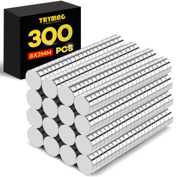 Trymag Small Magnets 300Pcs 8X2Mm Small Round Rare Earth Magnets Tiny Strong Neodymium Disc Magnets For Whiteboard Fridge Of