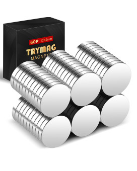 Trymag Small Magnets 60Pcs 12X2Mm Neodymium Magnets Tiny Strong Small Round Magnets Circle Rare Earth Magnets For Refrigerator