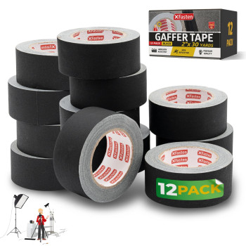 Xfasten Black Gaffers Tape 2 Inch X 30 Yards 12Pack 1080Ft Residuefree Matte Black Gaffer Tape 2 Inch Nonreflective Easyt