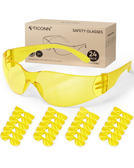 Ticonn 24 Clear Safety Glasses For Men Safety Goggles With Scratch Impact Resistant Meets Ansi Z871 Standard Yellow 24 Pack