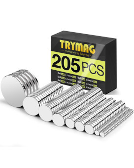 Trymag 205Pcs Small Strong Magnets 6 Different Size Neodymium Disc Magnets Rare Earth Magnets For Crafts Heavy Duty Earth Mag