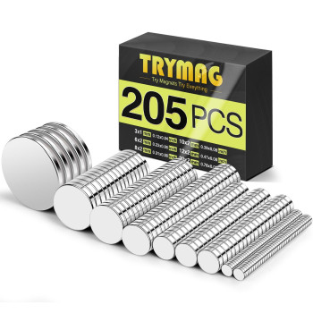 Trymag 205Pcs Small Strong Magnets 6 Different Size Neodymium Disc Magnets Rare Earth Magnets For Crafts Heavy Duty Earth Mag