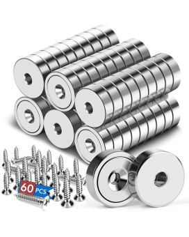 Lovimag 20Lbs Strong Rare Earth Magnets 60Pcs Neodymium Cup Magnets Waterproof Pot Magnet With Countersunk And Screw Ideal For