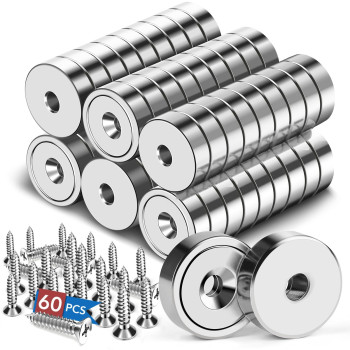 Lovimag 20Lbs Strong Rare Earth Magnets 60Pcs Neodymium Cup Magnets Waterproof Pot Magnet With Countersunk And Screw Ideal For