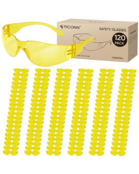 Ticonn Clear Safety Glasses For Men Safety Goggles With Scratch Impact Resistant Meets Ansi Z871 Standard Yellow 120 Pack