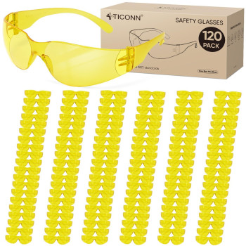 Ticonn Clear Safety Glasses For Men Safety Goggles With Scratch Impact Resistant Meets Ansi Z871 Standard Yellow 120 Pack