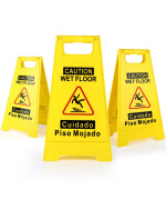 Wousedo 3Pack Caution Wet Floor Sign 175 Height Bright Yellow Doublesided Folding Ashaped Frame Design Bilingual Caution