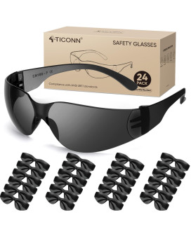 Ticonn 24 Safety Glasses For Men Safety Goggles With Scratch Impact Resistant Meets Ansi Z871 Standard Charcoal 24 Pack