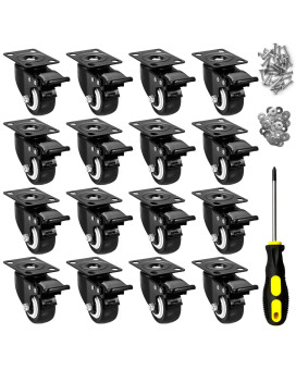 2 Caster Wheels Set Of 16 Heavy Duty Casters With Brake No Noise Locking Casters With Polyurethane Pu Wheels Swivel Plate