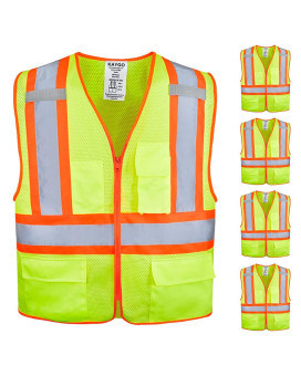 Kaygo High Visibility Safety Vests Kg0100 Reflective Vest With Pockets And Zipper Ansi Type R Class 2 Not Fr Yellow M