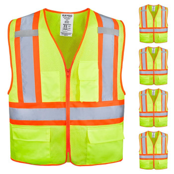 Kaygo High Visibility Safety Vests Kg0100 Reflective Vest With Pockets And Zipper Ansi Type R Class 2 Not Fr Yellow M