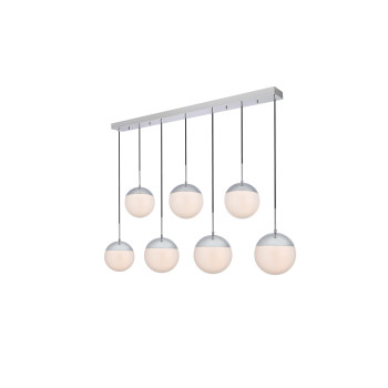 Eclipse 7 Lights Chrome Pendant With Frosted White Glass