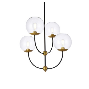 Lennon 315 Inch Pendant In Black And Brass With Clear Shade