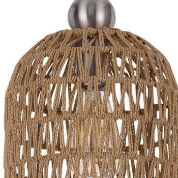 8 Inch Dia Pendant Ceiling Light Fixture Rope Woven Shade Brown Chrome