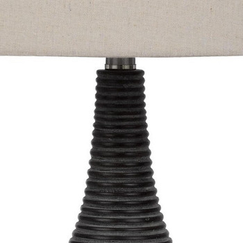 29 Inch Classic Table Lamp Textured Lined Body Ceramic Charcoal Black