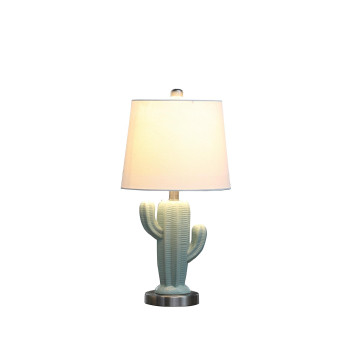 22 Inch Accent Table Lamp Cactus Designed Body Metal Base Blue White