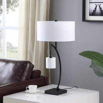 285 In Contemporary Dual Black Arc With Hanging Pendelum Lamp Metal Table Lamp