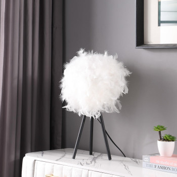 205 In Pure White Feather Shade Tripod Modern Metal Table Lamp