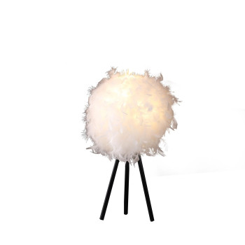 205 In Pure White Feather Shade Tripod Modern Metal Table Lamp