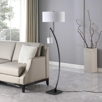 59 In Contemporary Dual Black Arc With Hanging Pendelum Lamp Metal Floor Lamp