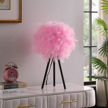 205 In Hot Pink Feather Shade Tripod Modern Metal Table Lamp